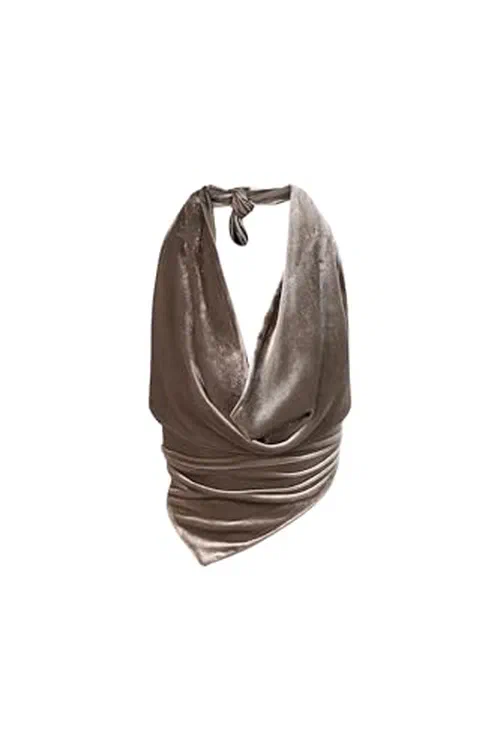 MONSE, Velvet Draped Halter Top With Leather Strap