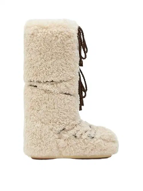 Moon Boot Unisex Icon Curly Extra Boots, Ivory - 4.5-7 Women/3.5-6 Men