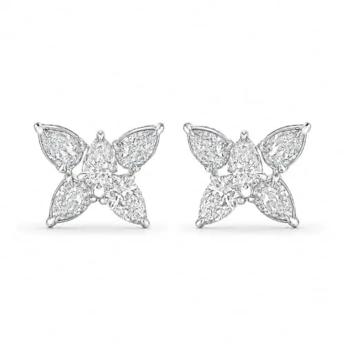 Moon & Sun Petals 3.40 Carat Diamond Cluster Stud Earrings in 18K White Gold