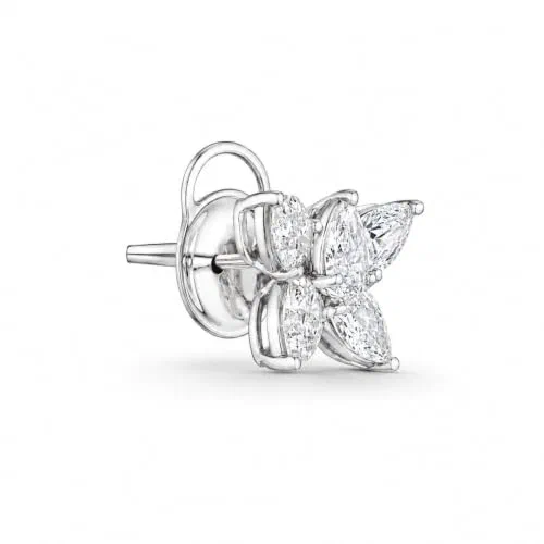 Moon & Sun Petals 3.40 Carat Diamond Cluster Stud Earrings in 18K White Gold — view 3