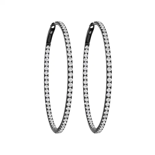 Obsidian Nightfall 2.59 Carat Diamond Hoop Earrings in 18K White Gold & Rhodium