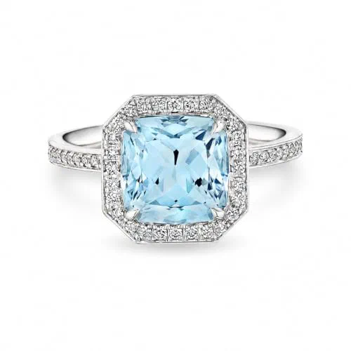 Ondine 3.0 Carat Aquamarine & Diamond Halo Ring in Platinum
