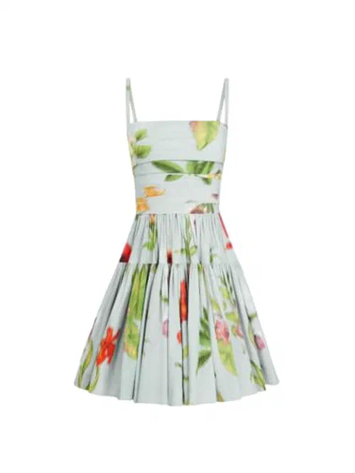 Oscar de la Renta, Chiné Dominican Mixed-Floral Cotton Poplin Tiered Dress