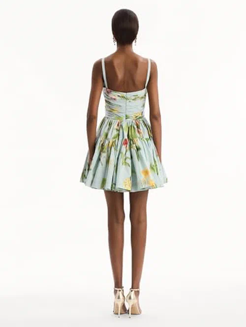 Oscar de la Renta, Chiné Dominican Mixed-Floral Cotton Poplin Tiered Dress — view 3