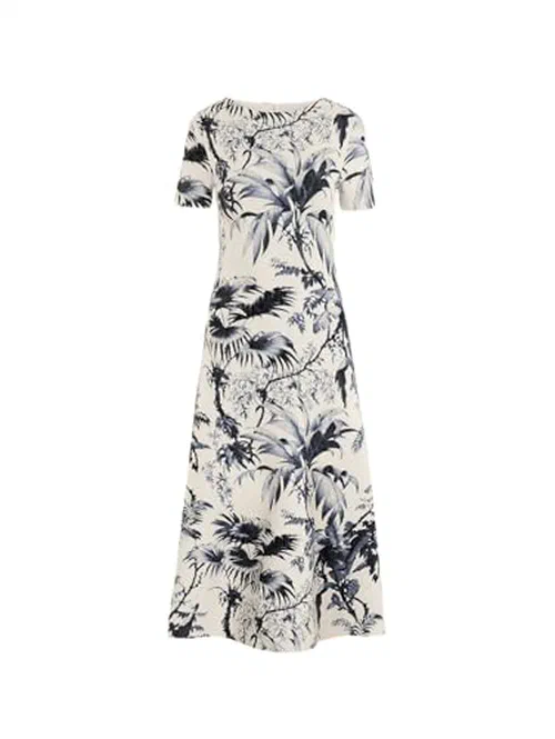 Oscar de la Renta, Chiné Palm Leaves Knit Dress, L