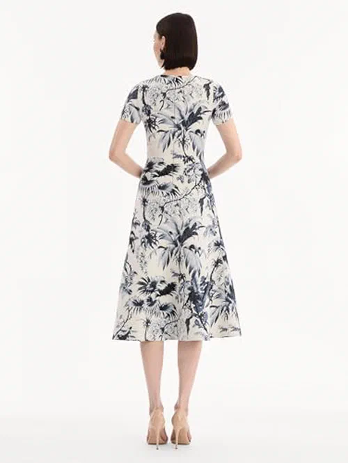 Oscar de la Renta, Chiné Palm Leaves Knit Dress, L — view 3