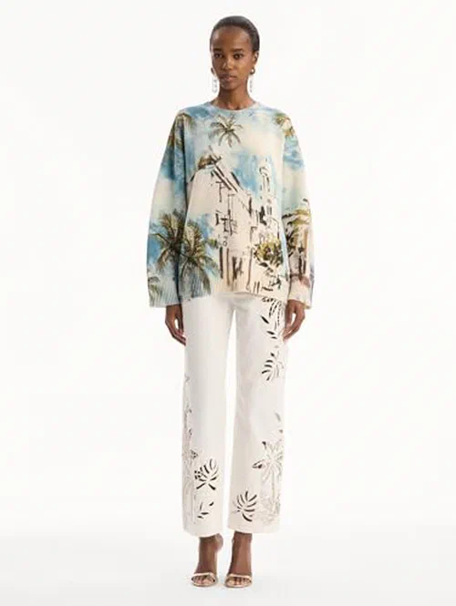 Oscar de la Renta, Dominican Landscape Oversized Pullover, S — view 3