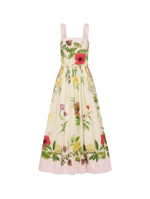 Oscar de la Renta, Dominican Mixed-Floral Cotton Poplin Dress
