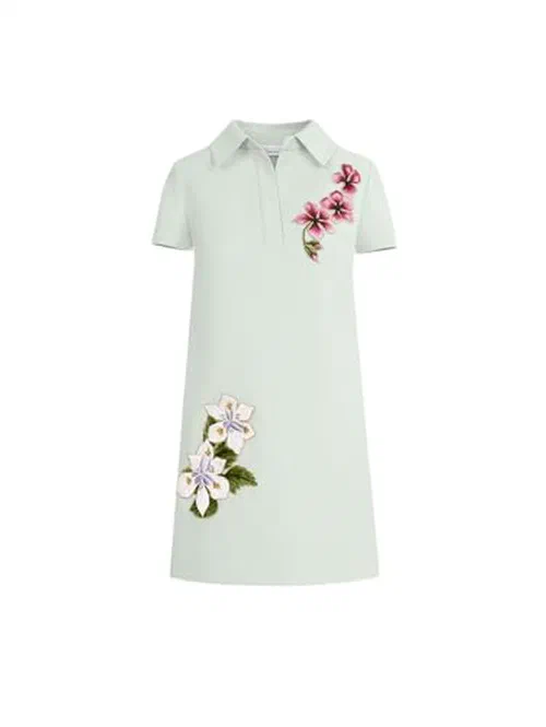 Oscar de la Renta, Dominican Mixed-Floral Threadwork Shift Dress