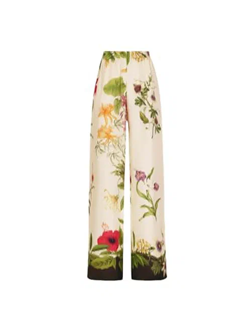 Oscar de la Renta, Dominican Mixed-Floral Wide Leg Pant