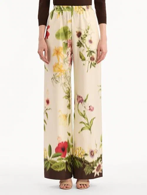 Oscar de la Renta, Dominican Mixed-Floral Wide Leg Pant — view 3
