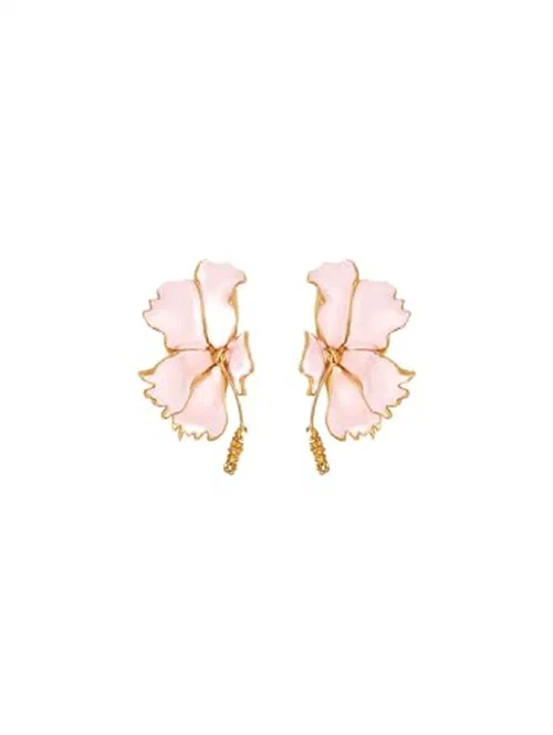 Oscar de la Renta, Enamel Folded Hibiscus Clip-On Earrings