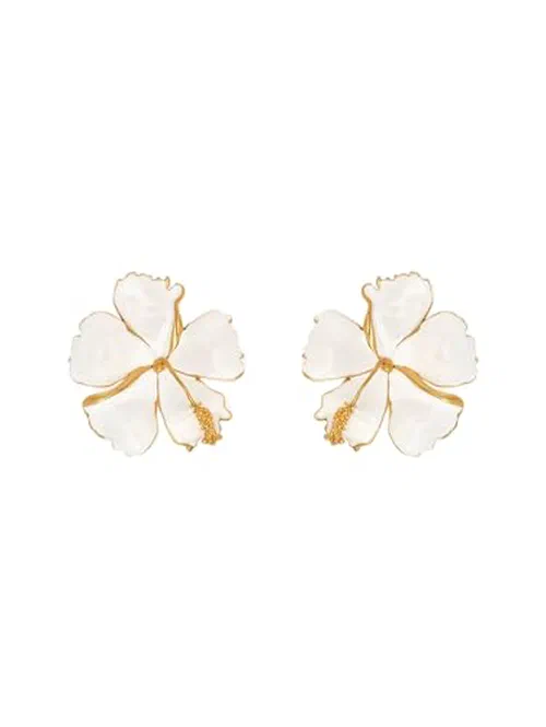 Oscar de la Renta, Enamel Hibiscus Clip-On Earrings