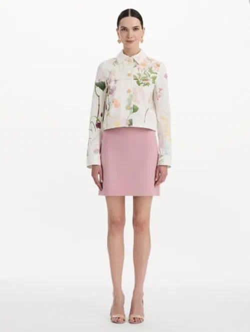 Oscar De La Renta, Faded Mixed Botanical Denim Jacket — view 3