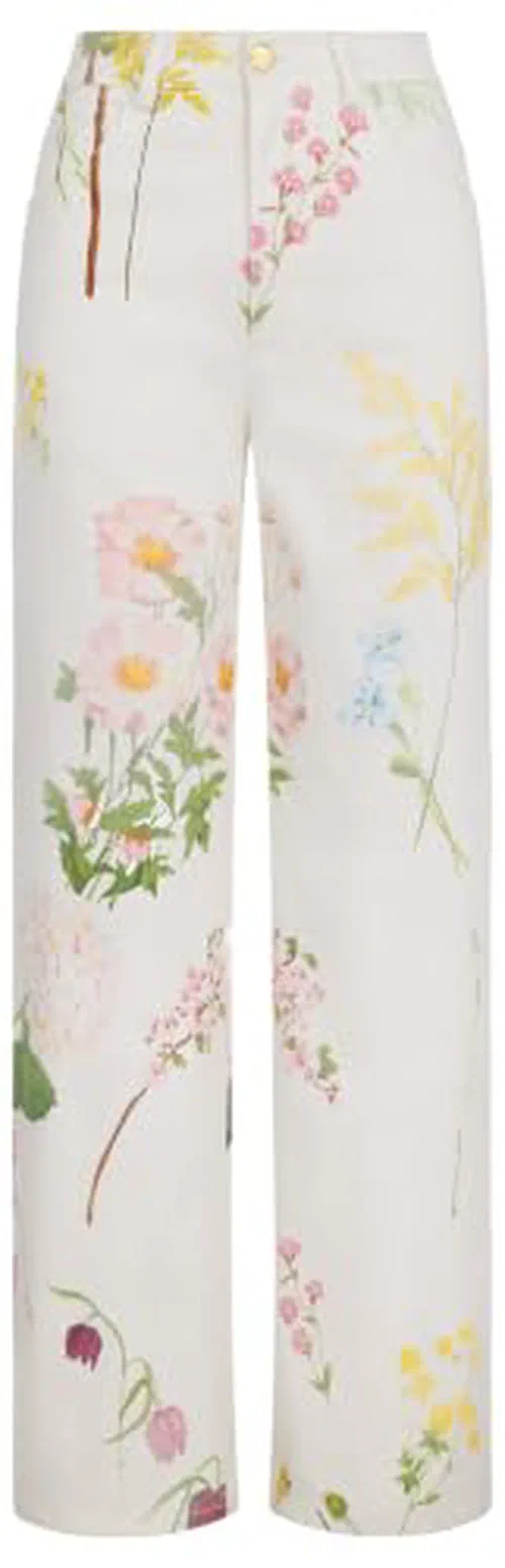 Oscar De La Renta, Faded Mixed Botanical Denim Pant