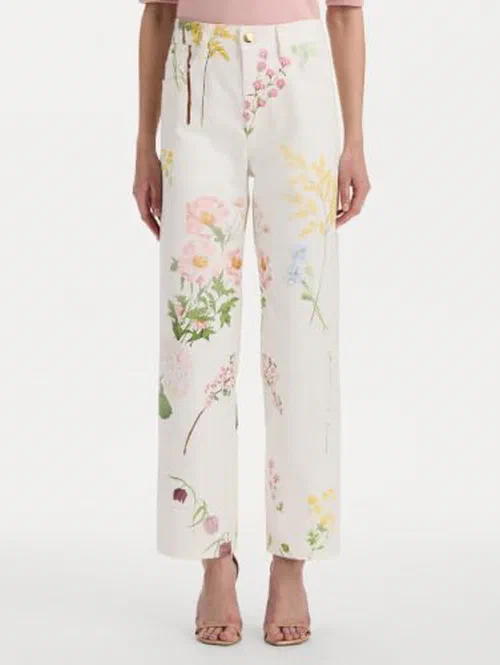 Oscar De La Renta, Faded Mixed Botanical Denim Pant — view 3