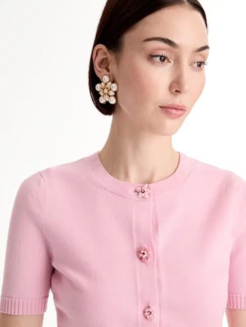 Oscar de la Renta, Floral Button Cropped Cardigan, XL — view 3