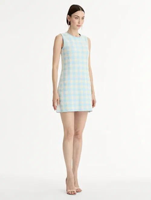 Oscar de la Renta, Gingham Jacquard Shift Dress, M — view 3