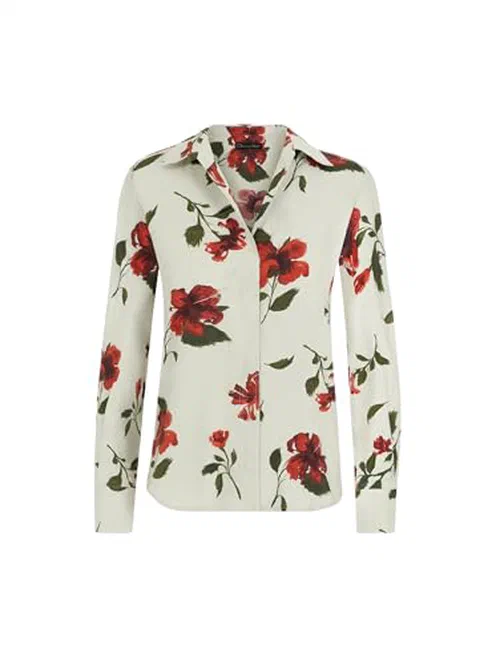 Oscar de la Renta, Hibiscus Cotton Poplin Blouse