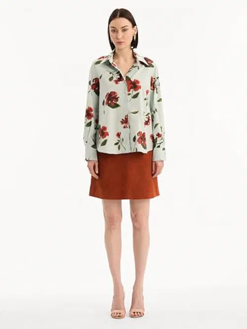 Oscar de la Renta, Hibiscus Cotton Poplin Blouse — view 3