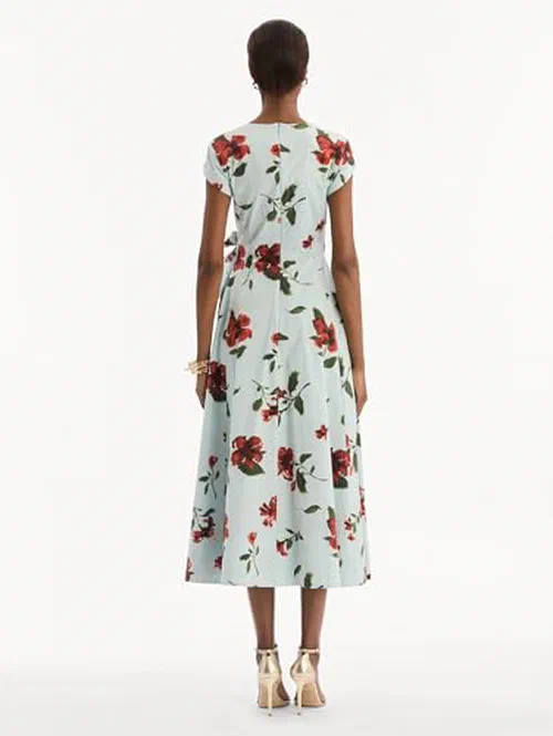 Oscar de la Renta, Hibiscus Cotton Poplin Wrap Dress — view 3