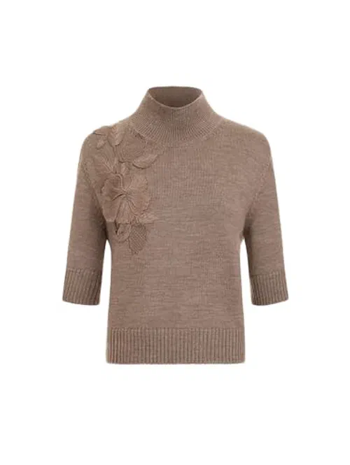 Oscar de la Renta, Hibiscus Embroidered Knit Pullover, XL