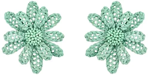 Oscar de la Renta, Large Woven Raffia Flower Earrings