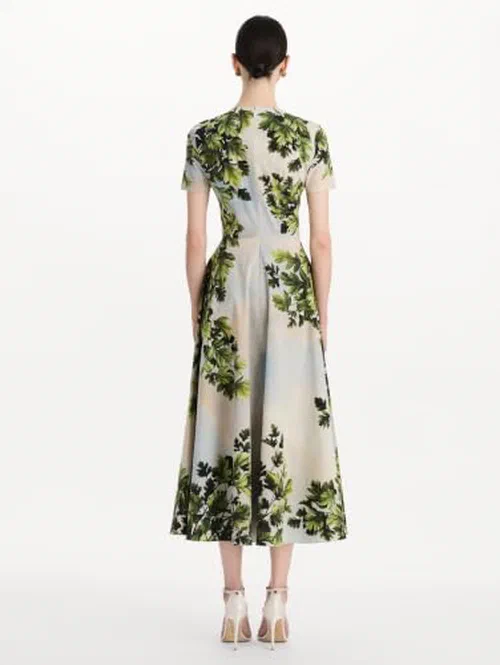 Oscar De La Renta, Maple Leaves Cotton Poplin Dress — view 3