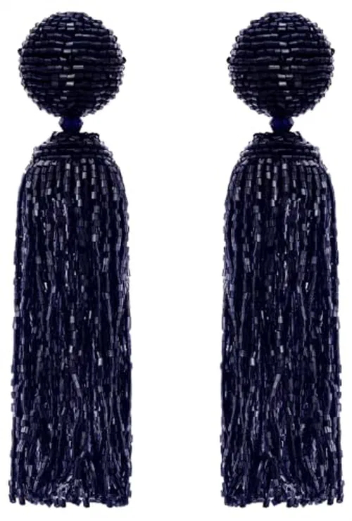 Oscar De La Renta, Metallic Beaded Tassel Clip-On Earrings