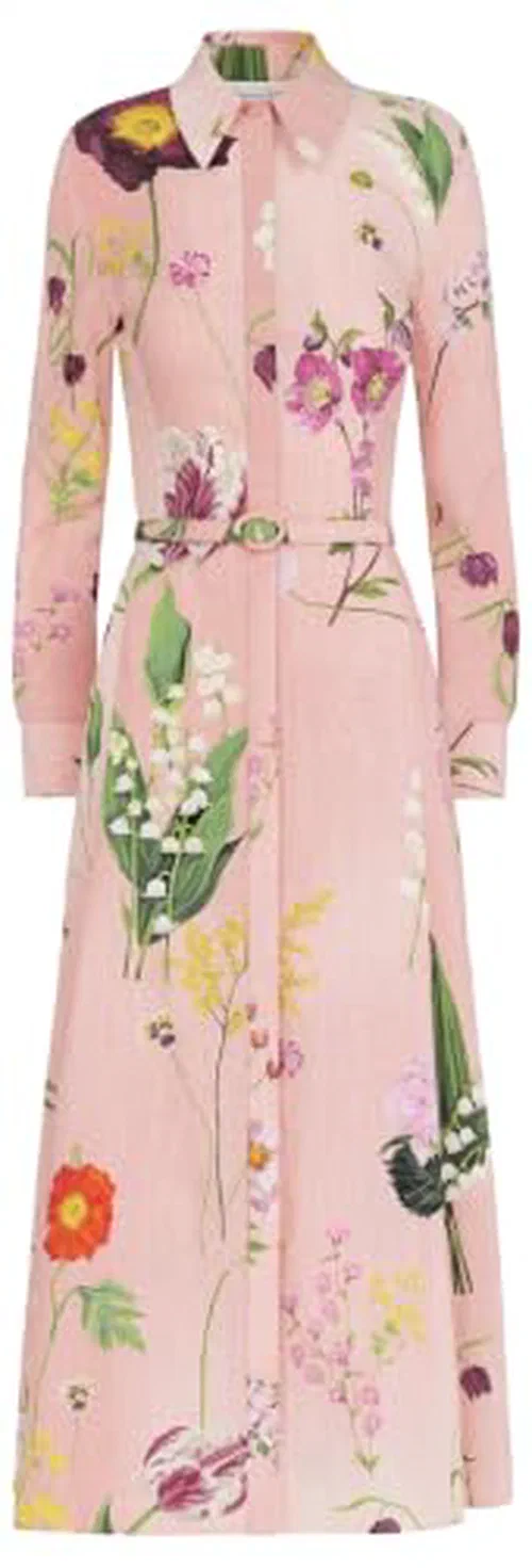 Oscar De La Renta, Mixed Botanical Cotton Poplin Collared Dress