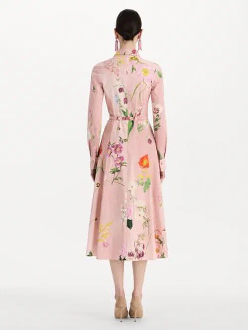 Oscar De La Renta, Mixed Botanical Cotton Poplin Collared Dress — view 3