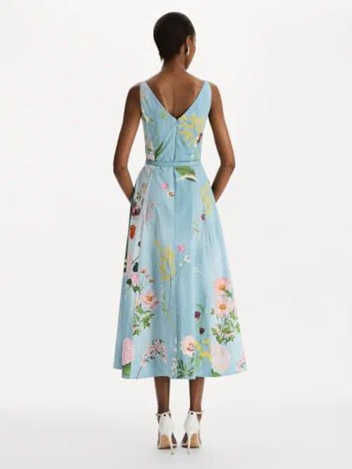 Oscar De La Renta, Mixed Botanical Cotton Poplin Dress — view 3