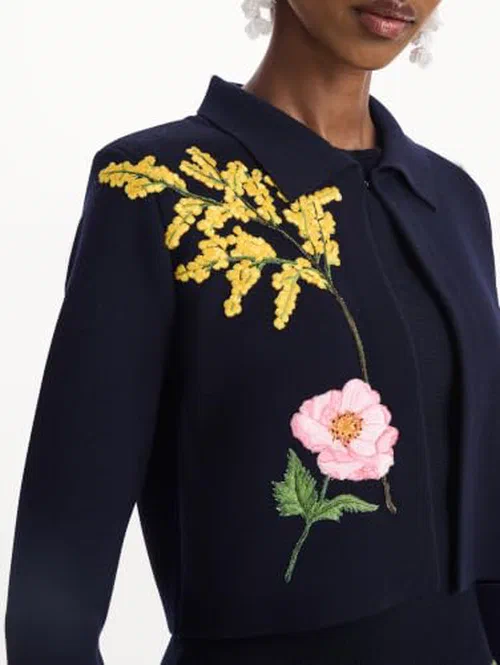 Oscar De La Renta, Mixed Botanical Cropped Jacket, M — view 3
