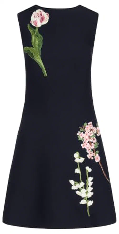 Oscar De La Renta, Mixed Botanical Embroidered Dress, L
