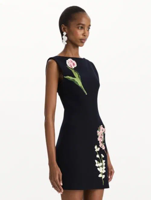 Oscar De La Renta, Mixed Botanical Embroidered Dress, L — view 3