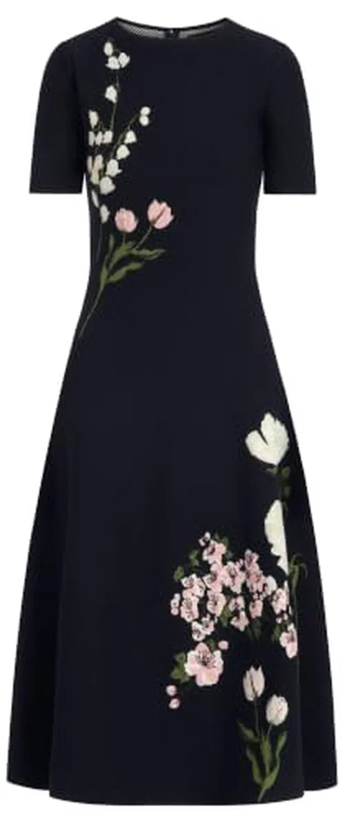 Oscar De La Renta, Mixed Botanical Jacquard Dress, XS