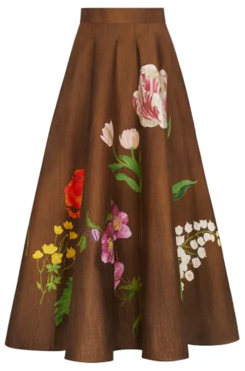 Oscar De La Renta, Mixed Botanical Midi Skirt