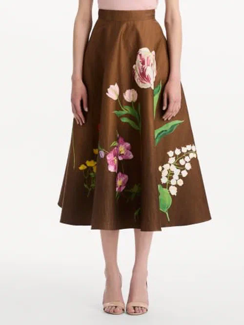 Oscar De La Renta, Mixed Botanical Midi Skirt — view 3