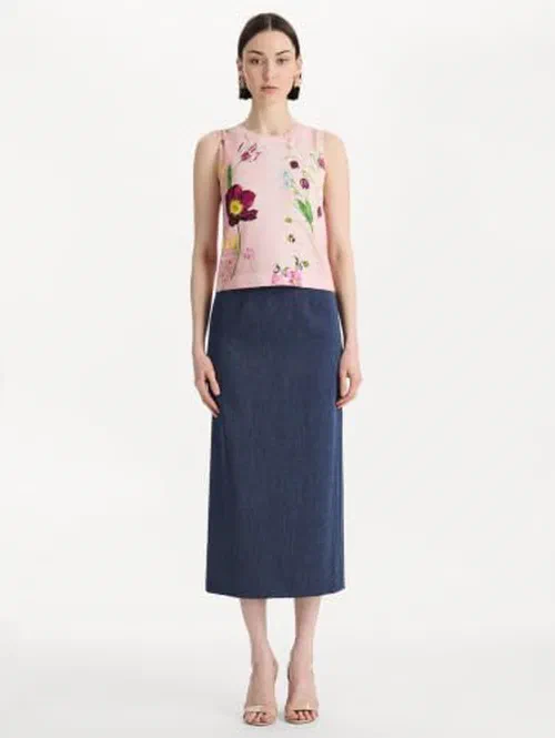 Oscar De La Renta, Mixed Botanical Printed Tank, XL — view 3