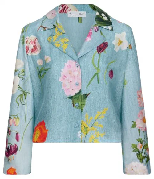 Oscar De La Renta, Mixed Botanical Silk Twill Blouse