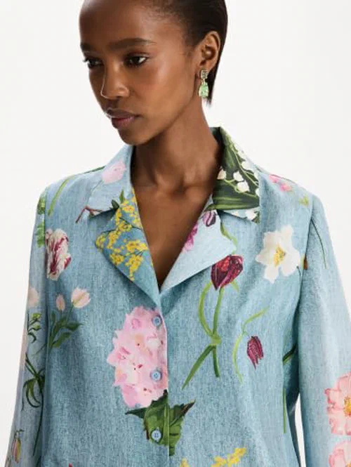Oscar De La Renta, Mixed Botanical Silk Twill Blouse — view 3