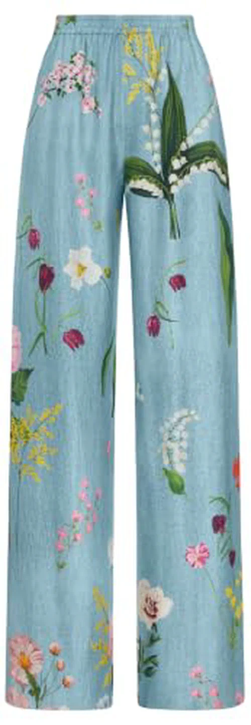 Oscar De La Renta, Mixed Botanical Silk Twill Pant