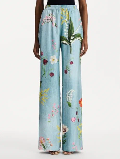 Oscar De La Renta, Mixed Botanical Silk Twill Pant — view 3