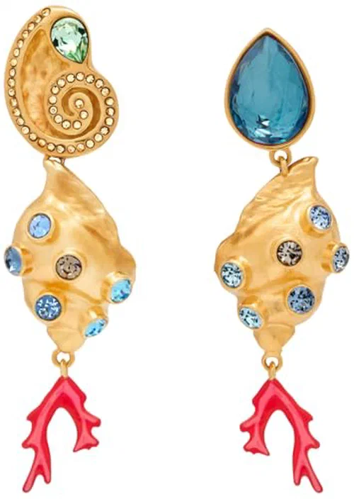 Oscar de la Renta, Mixed-Seashell Drop Clip-On Earrings