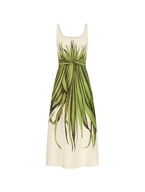 Oscar de la Renta, Palm Leaves Cotton Poplin Dress
