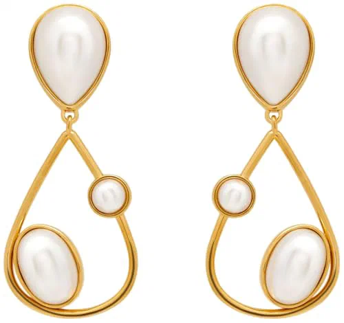 Oscar de la Renta, Pearl Cabochon Drop Clip-On Earrings
