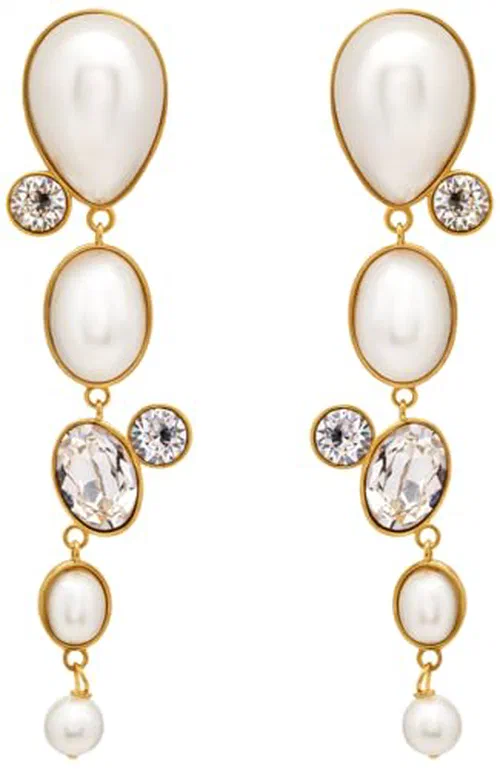 Oscar de la Renta, Pearls & Rhinestones Drop Clip-On Earrings