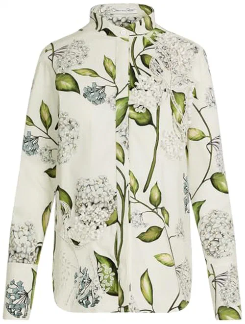 Oscar de la Renta, Porcelain Flower Cotton Poplin Blouse