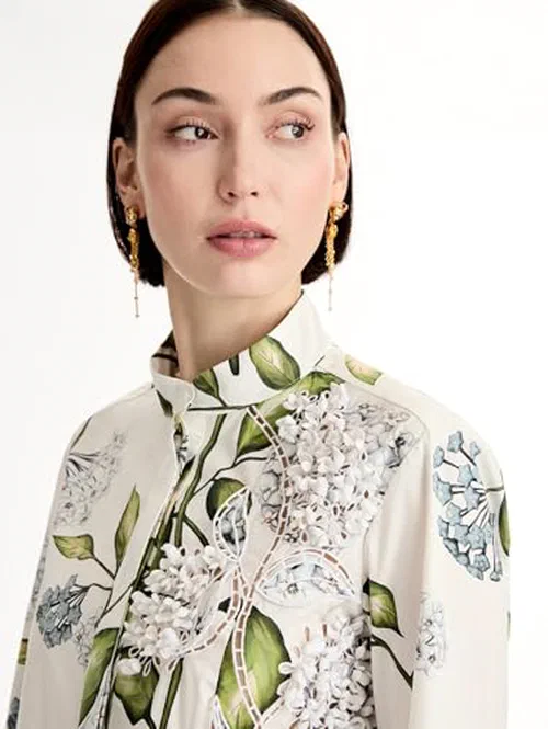 Oscar de la Renta, Porcelain Flower Cotton Poplin Blouse — view 3