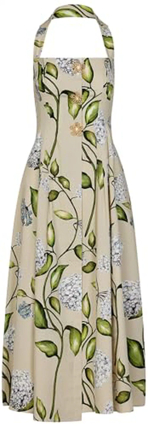Oscar de la Renta, Porcelain Flower Cotton Poplin Halter Dress